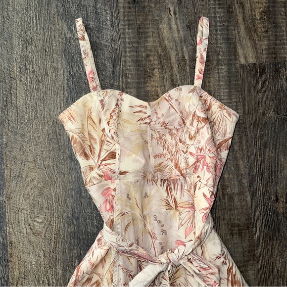 ANTHROPOLOGIE cream tropical palm trees high low flounced Adriana midi dress 8 - Picture 2 of 13